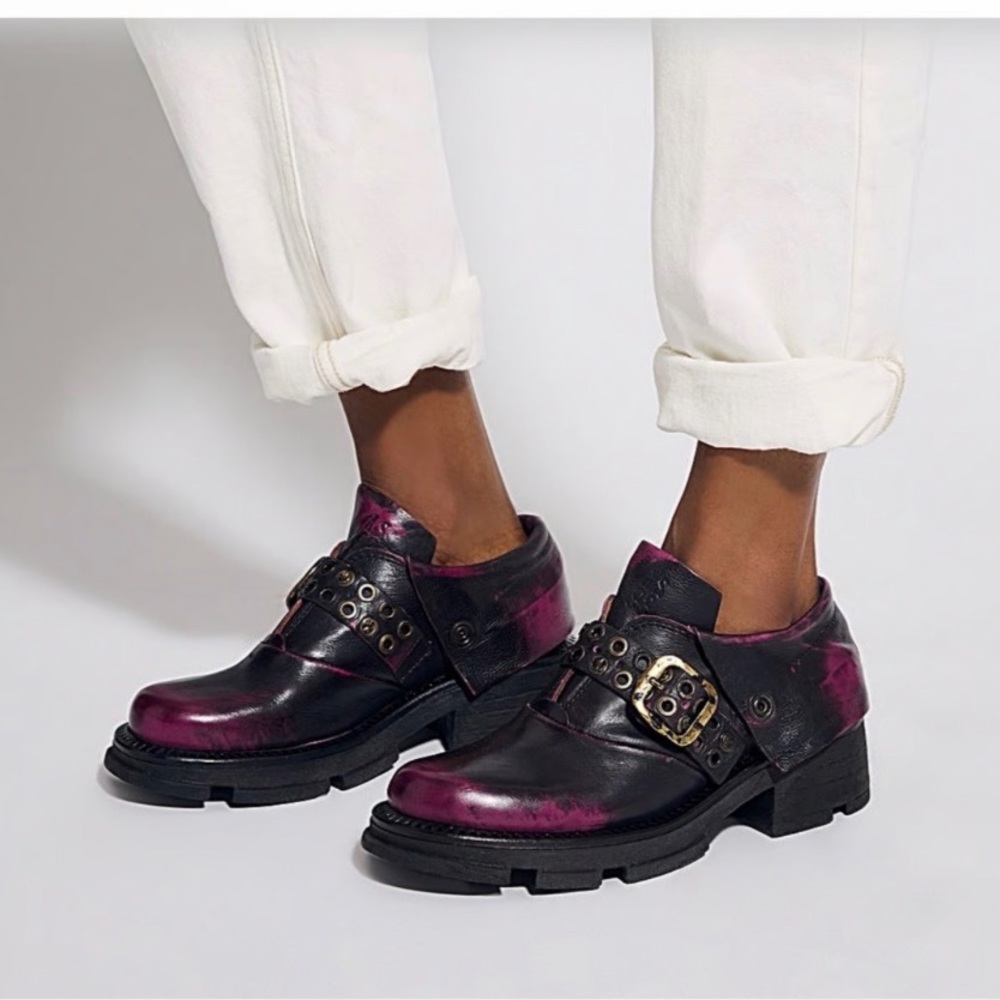 AS98 A.S. 98 Leon Loafers in Distressed Fuchsia Leather Size 36